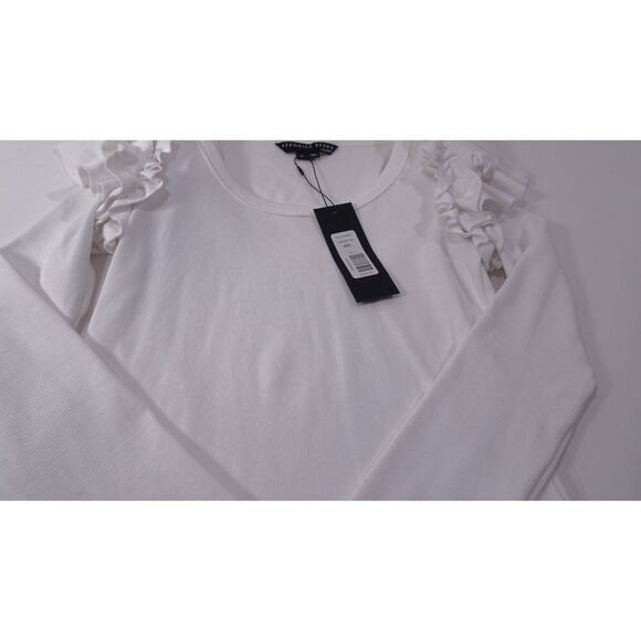 Veronica Beard Avedon Top White Ruffle Long Sleeve Ribbed top XS NWT 228 IRRG - Picture 11 of 15